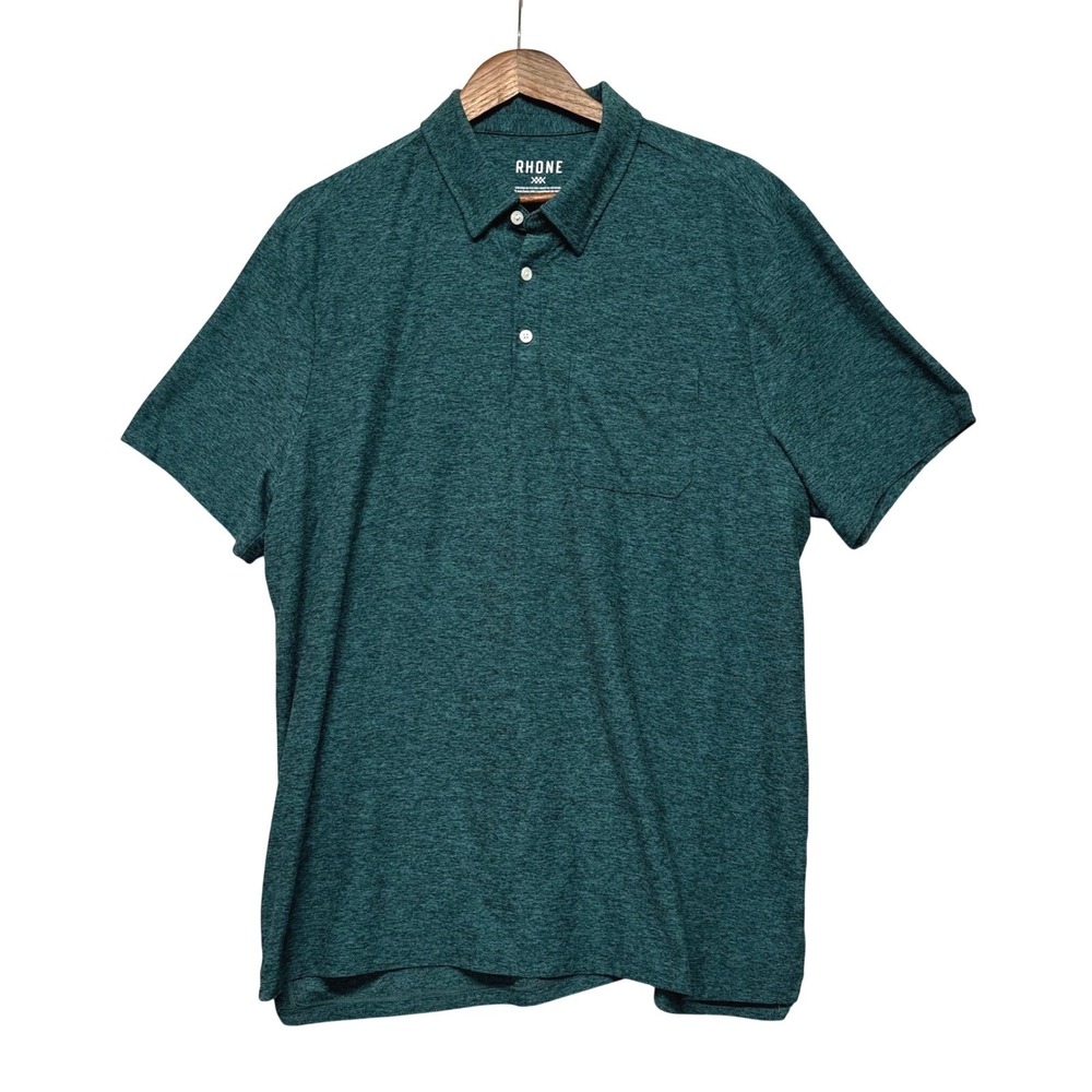 Rhone Mens‎ XXL Polo Shirt Short Sleeve Heathered Dark Green Performance Pocket